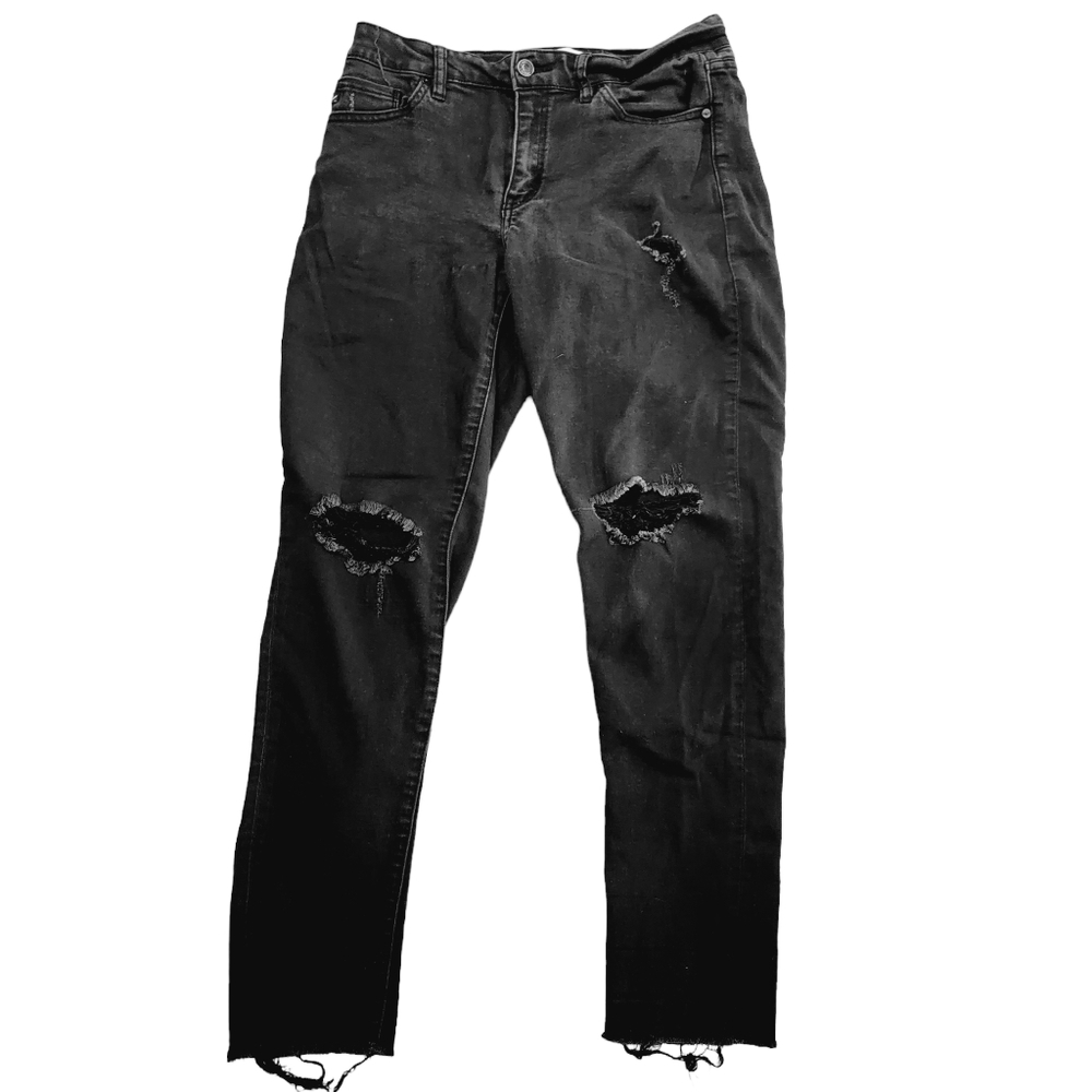 Kancan‎ distressed black denim jeans women's size 9 / 28 raw hem straight leg